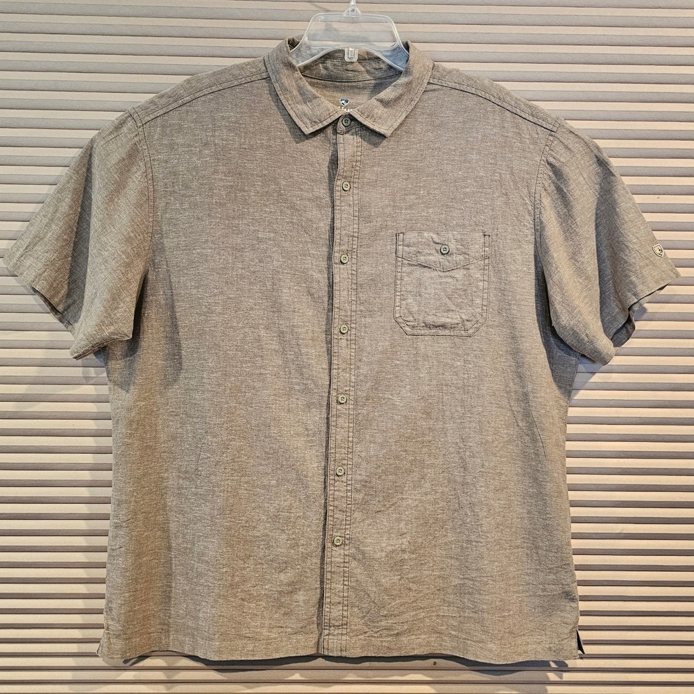 Kuhl Mens XL‎ Short Sleeve Button Down Shirt Hemp Tencel Blend Brown Heathered